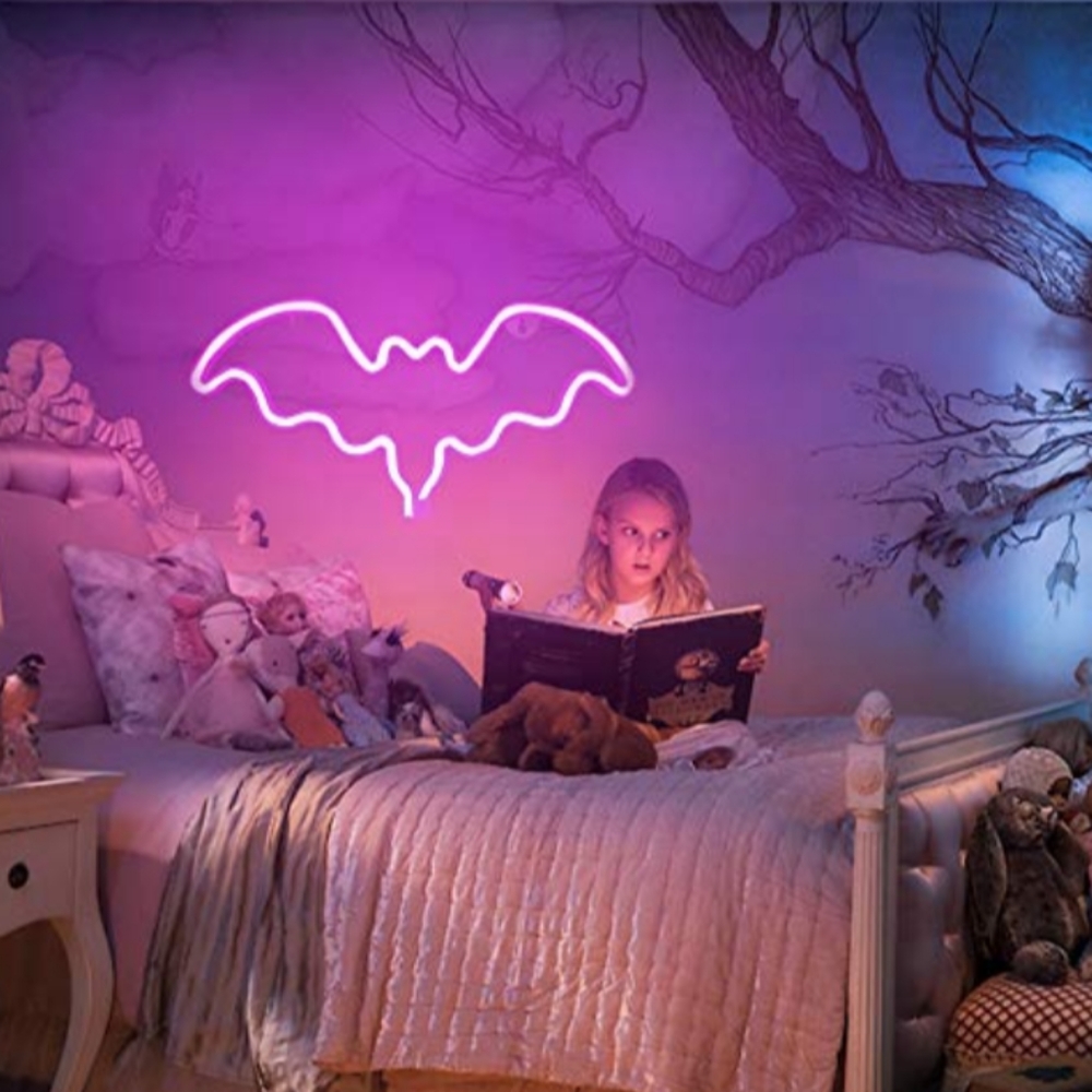 Pink BAT Neon Sign LED Light Wall Decor Lamp Halloween Party Cute Decor Bats New